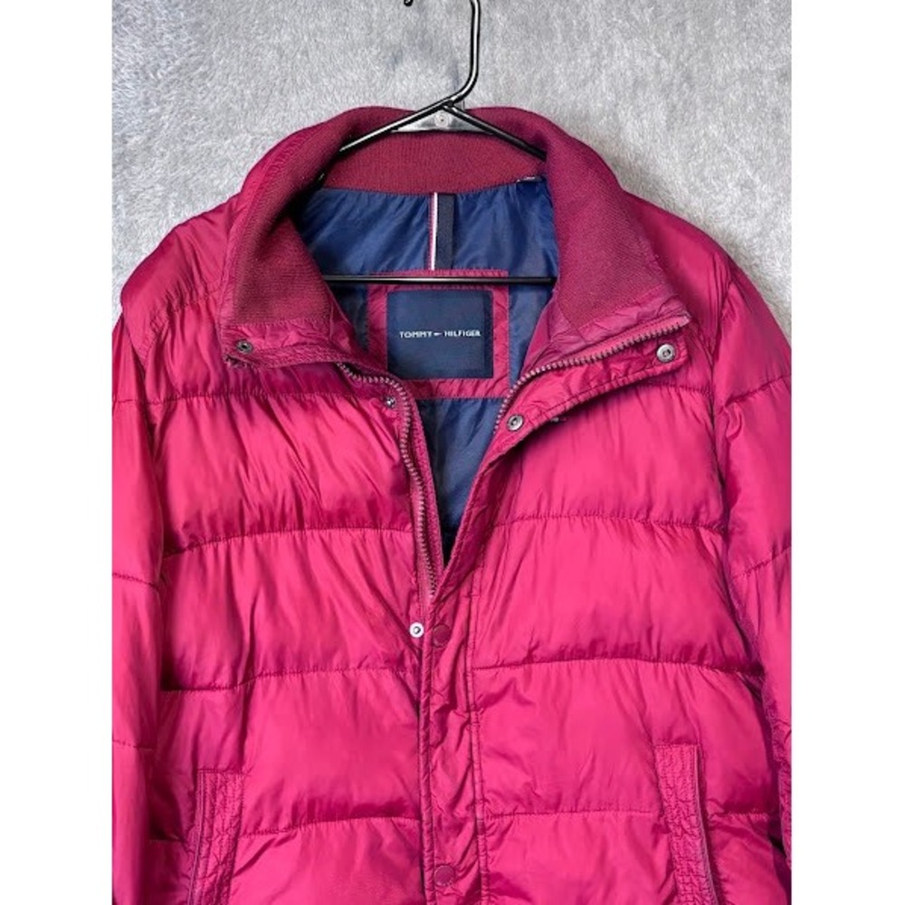 Tommy Hilfiger Puffer‎ Jacket Mens L Red Full Zip Quilted Lightweight Coat - Picture 3 of 12